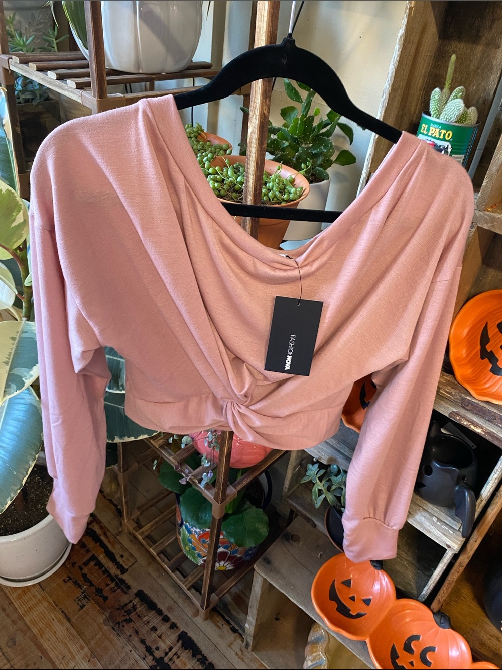 Fashion Nova Dusty Pink Twist-Front Crop Top